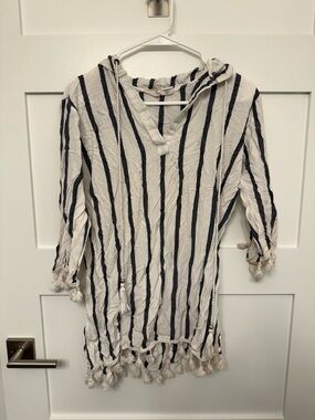 Sigrid Olsen Cream and Navy Striped Swim Coverup